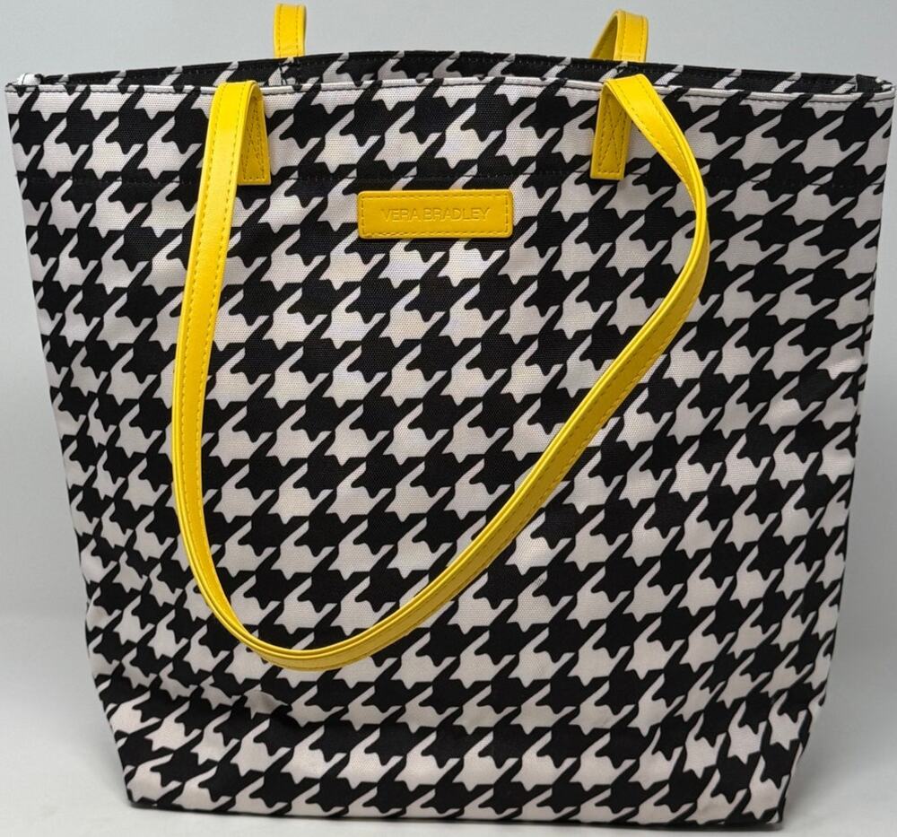 Vera Bradley Women's Hello Yellow Black White Houndstooth Tote